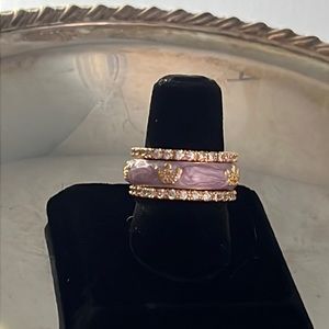Three Piece infinity Pave’ Ring set with Pink Crown Enamel